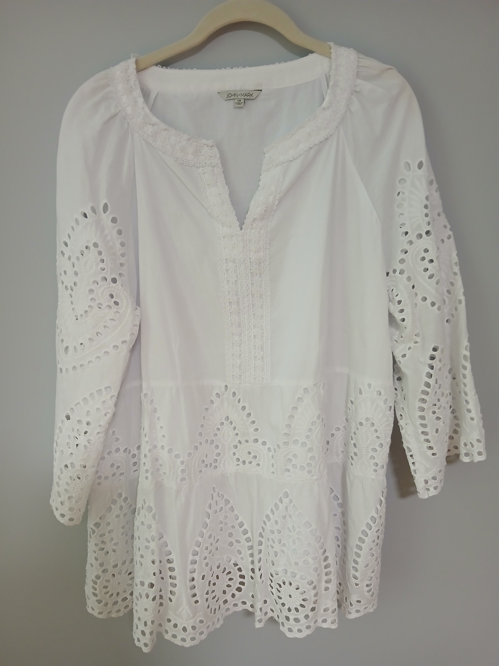 White Eyelet Cotton Tiered Bohemian Peasant Tunic By John Mark 1X
